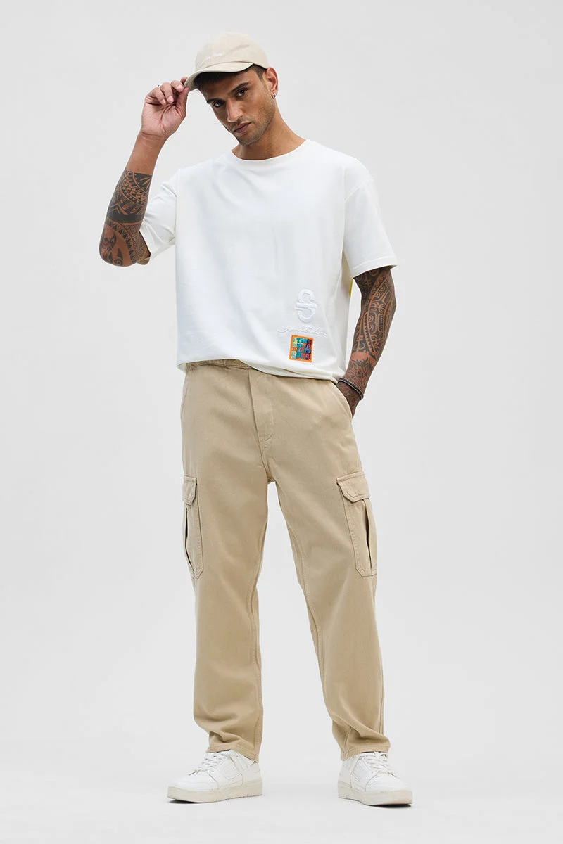 SNITCH Beige Comfort Fit Pull On Cargo Jeans